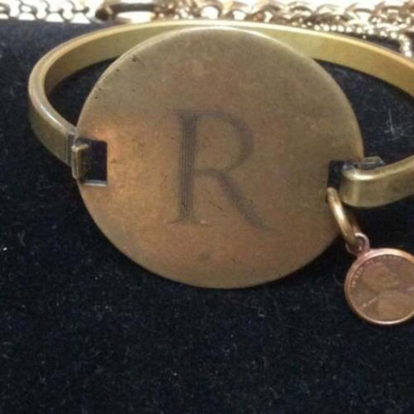 Designer Initial "R" Name Gold Tone Brass? Bracelet-Cross Necklace Jewelry - Picture 3 of 8